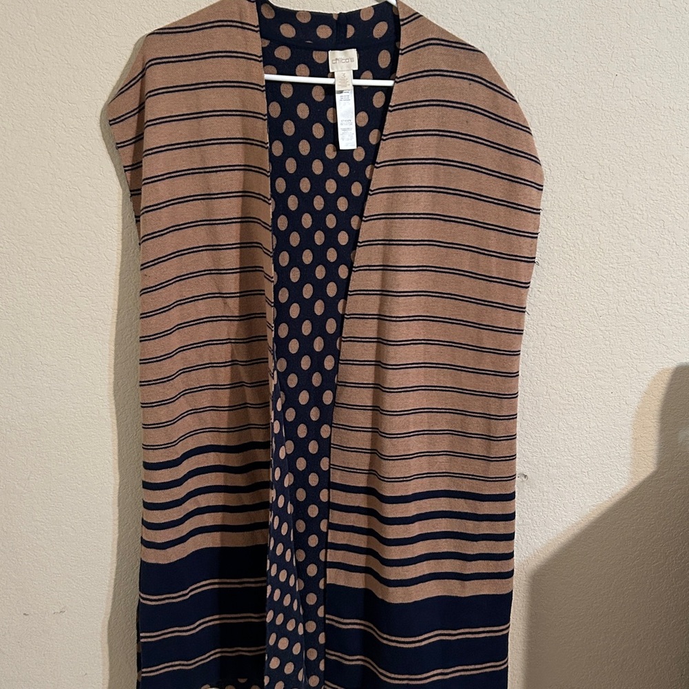 Chico's Navy and Tan Polka Dot Cardigan